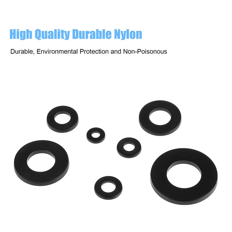 DYWISHKEY 720 Pieces 7 Sizes Black Nylon Flat Washers Assortment Kit (M3 M4 M5 M6 M8 M10 M12) - Image 2
